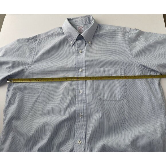 Brooks Brothers Short Sleeve Blue Striped Button Up 16” Large Cotton Made In USA - Picture 4 of 6